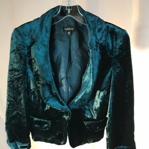 Bebe Teal Velvet Cropped Jacket Size 2